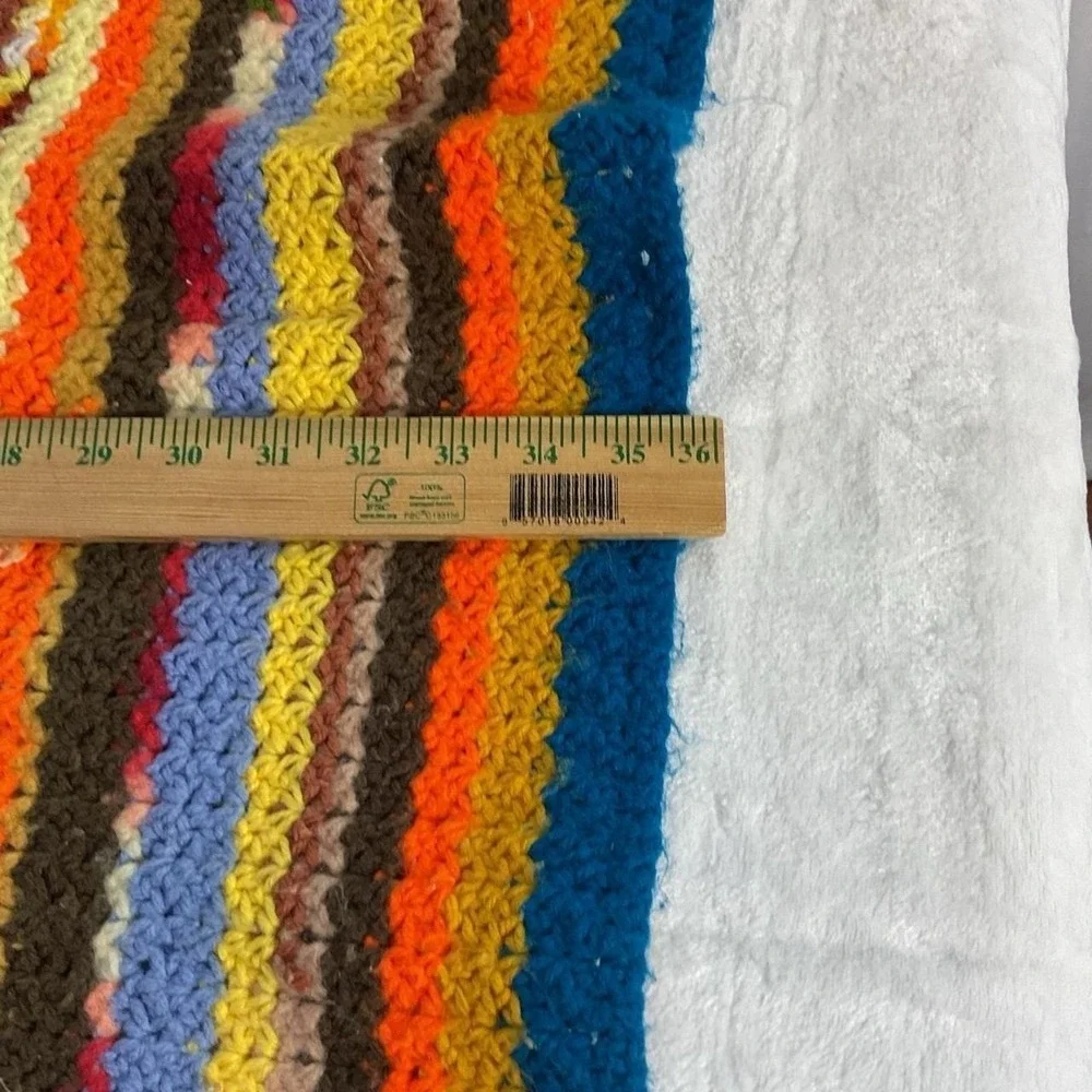 Vintage Crochet Shoulder Wrap Granny Stripe Afghan Shawl Boho Colorful 70s